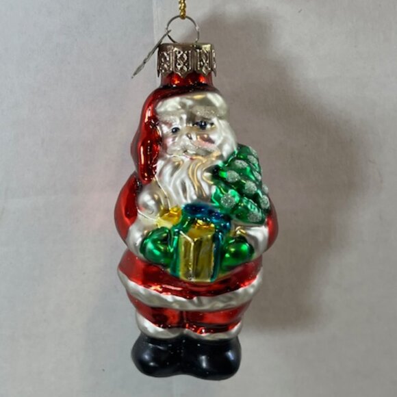 TWO VTG Santa Hand Blown Glass Glitter Christmas Tree Ornaments 1.5"x3.5" - Picture 4 of 9